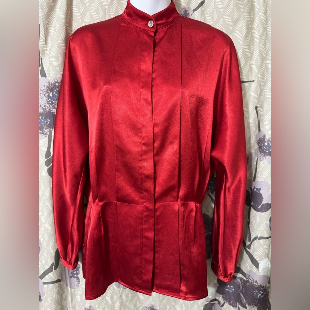 Christian Dior red button up long sleeve blouse